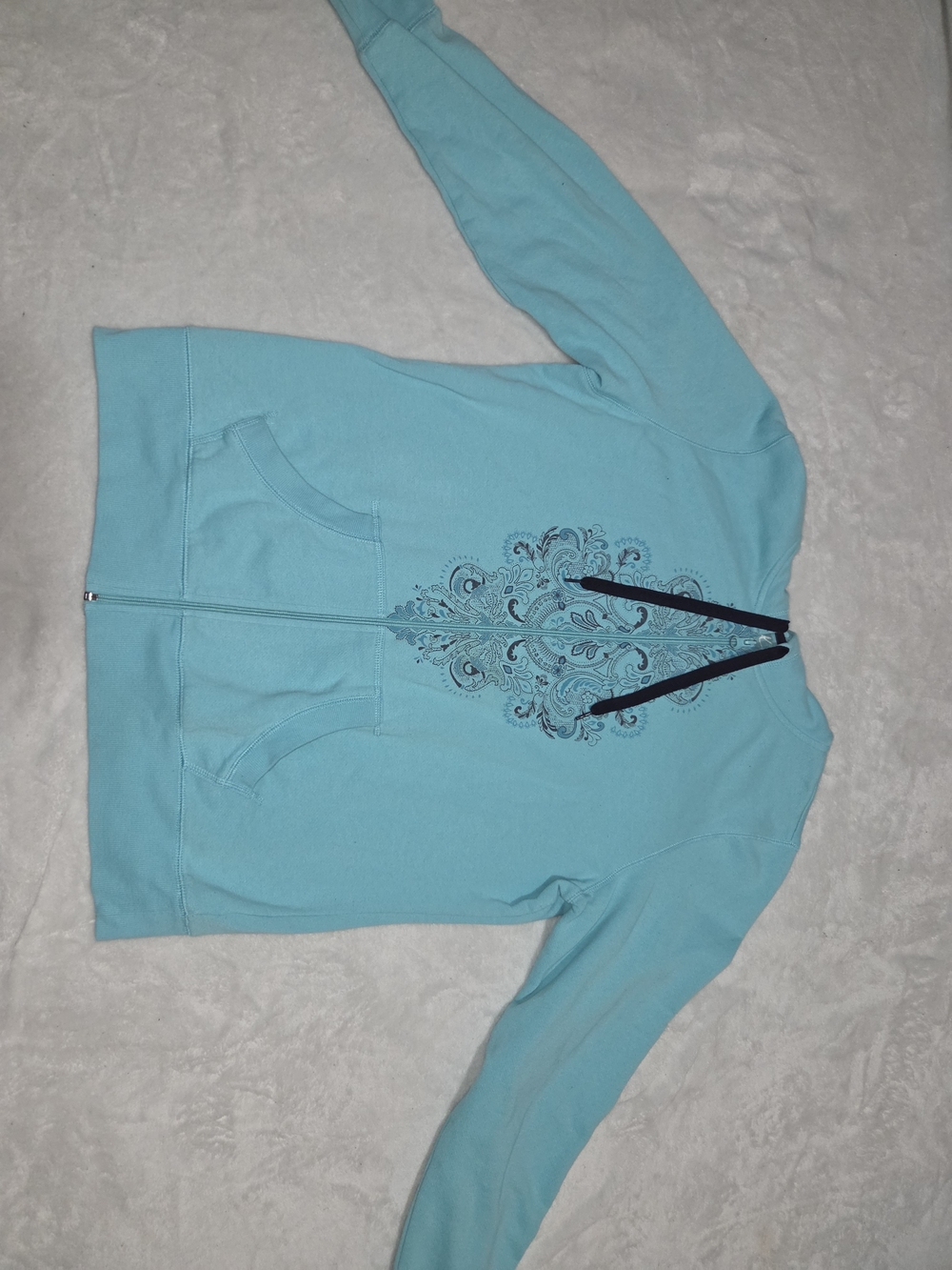 Teal Zip Up Y2k Floral Design - Picture 2 of 6